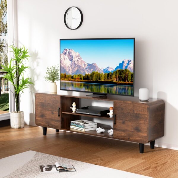 TV Stand For 55 Inch TV, Entertainment Center With Storage Cabinets, Soft Hinge Door With Handle, Media TV Console Table For Living Room Bedroom, Rustic Brown