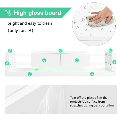 a93f755e-b39f-46db-98b8-0921a54a4140.jpg Open Glass Storage TV Stand With LED Lights For TV Cabinets Up To 75 Inches High Gloss Panel, Modern Minimalist Style Media Entertainment Center Console Cabinet Table With 2 Closed Sliding Door, White