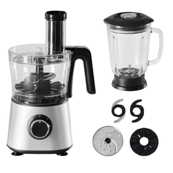 300W Food Processor With Blender & Dough Tool, 2 Speeds, Sharp Blades, Safety Lock -1.5L Glass Jar